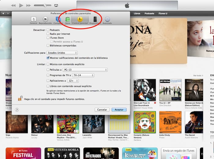 Control parental en iTunes 