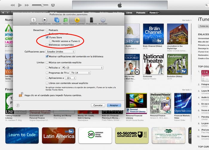 Control parental en iTunes 