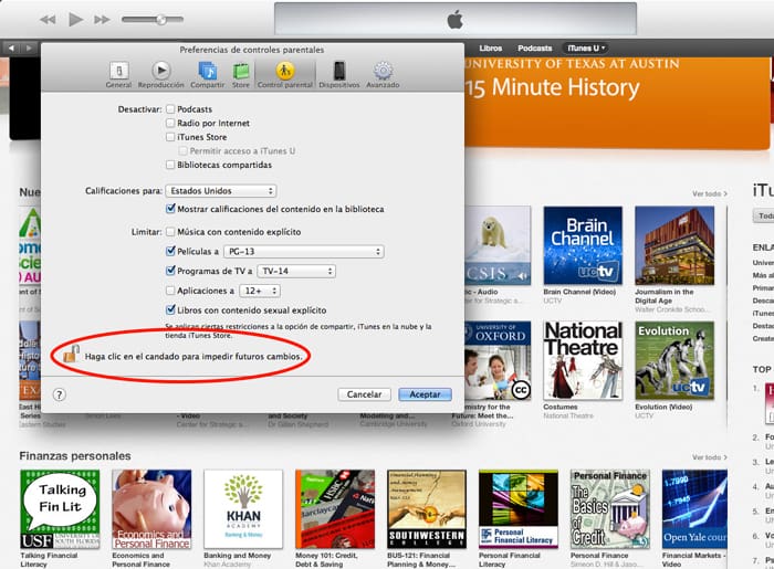 Control parental en iTunes 