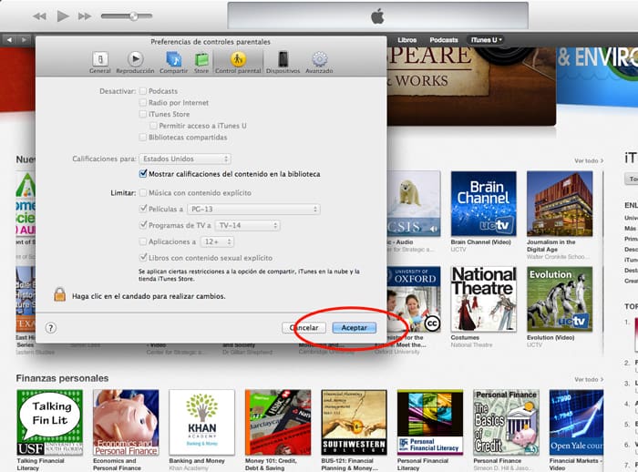 Control parental en iTunes 