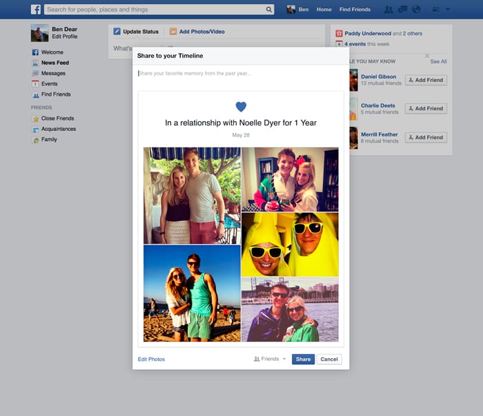Facebook te recuerda tu aniversario