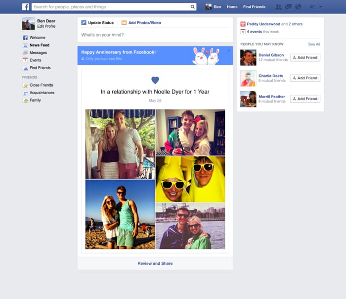 Facebook te recuerda tu aniversario