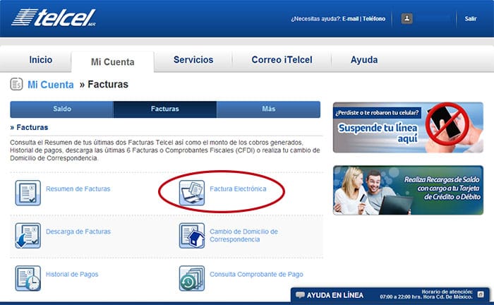 Factura electrónica Telcel