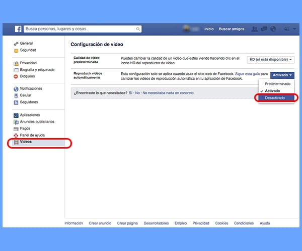¿Cómo desactivar la reproducción automática de video en Facebook?