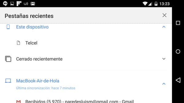 Pestañas recientes en Chrome