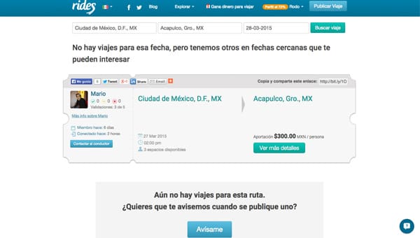 Viajes disponibles rides