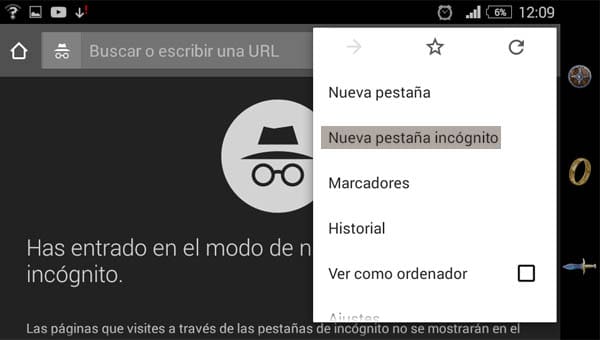 pestaña de incognito