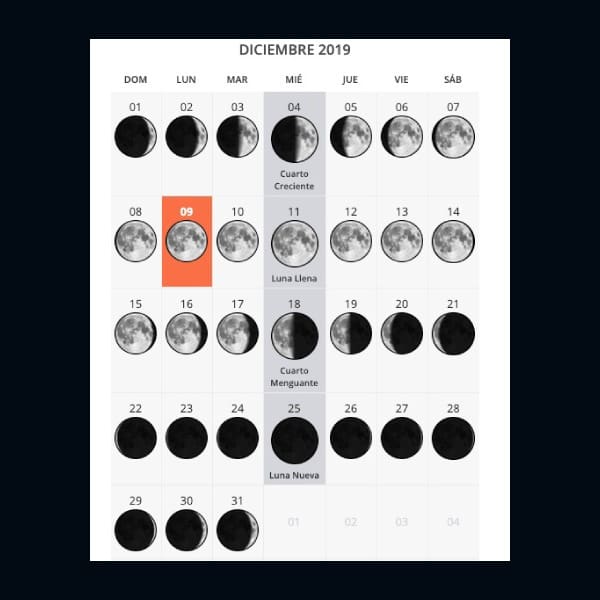 calendario fases luna 2019