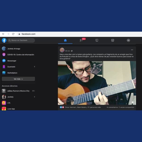 modo oscuro en facebook