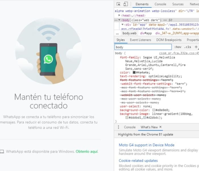 WhatsApp Web modo oscuro 