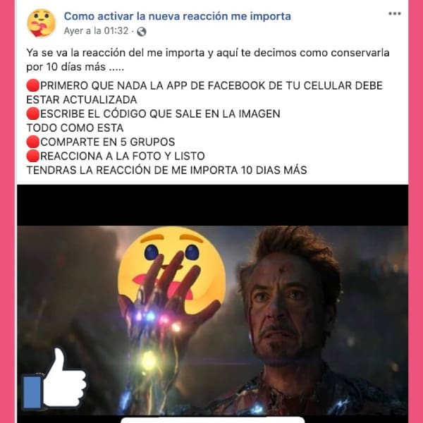 cómo conservar la reacción “Me importa” en Facebook