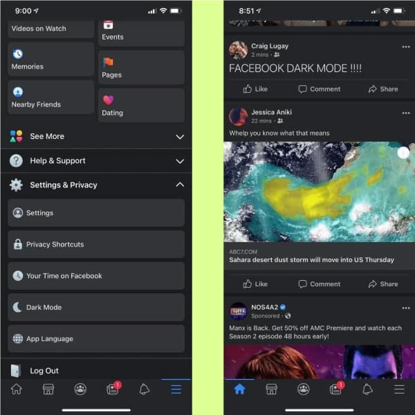 modo oscuro facebook