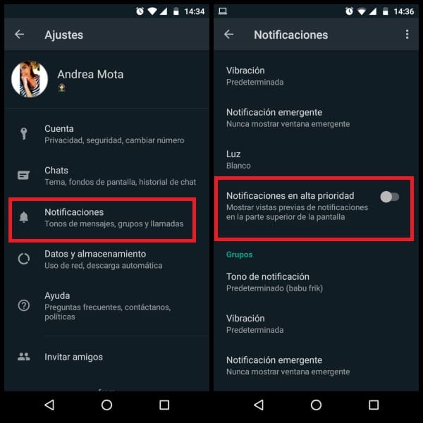 WhatsApp privacidad notificaciones 