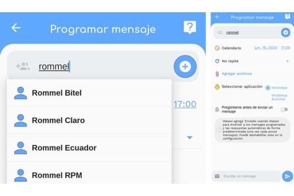 WhatsApp programar mensajes Wasavi 