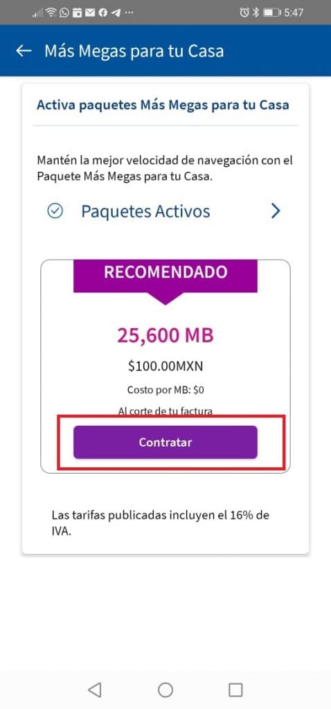 Mi Telcel paquetes adicionales 