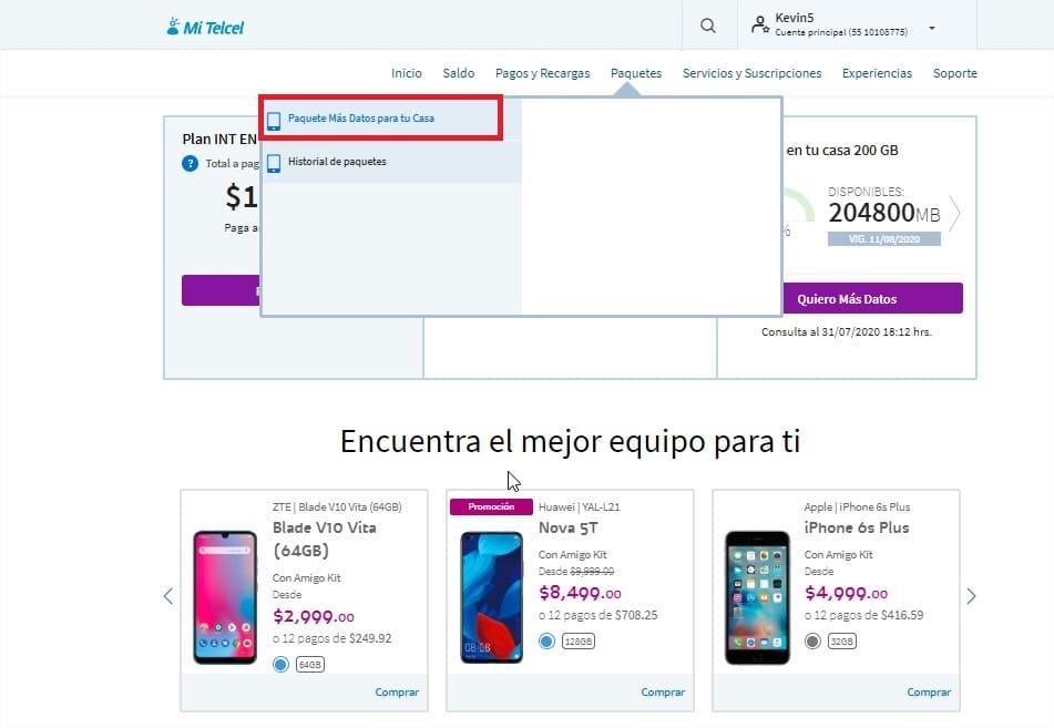 Mi Telcel paquetes adicionales 