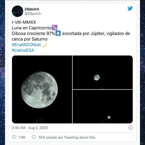 alineacion de luna jupiter y saturno en el cielo agosto