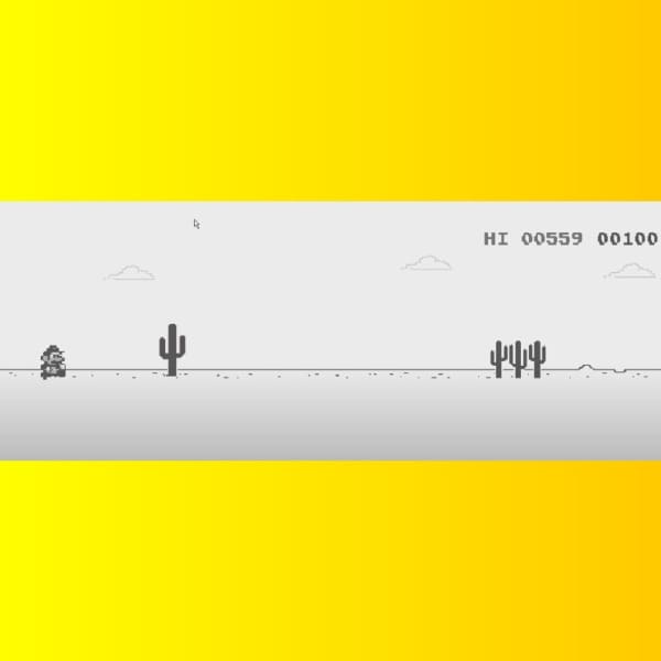 cómo cambiar al dinosaurio de google chrome por mario bros cuando no hay internet