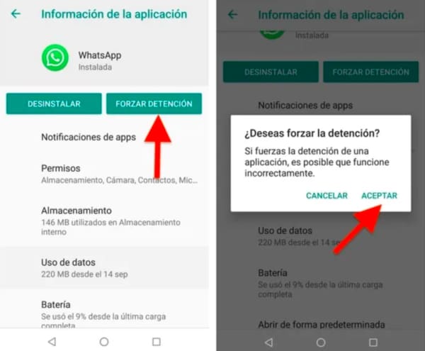 Forzar detención WhatsApp 