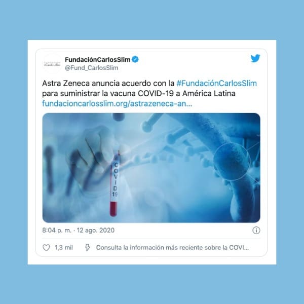 Fundación Slim firma acuerdo con AstraZeneca para producir vacuna contra COVID-19