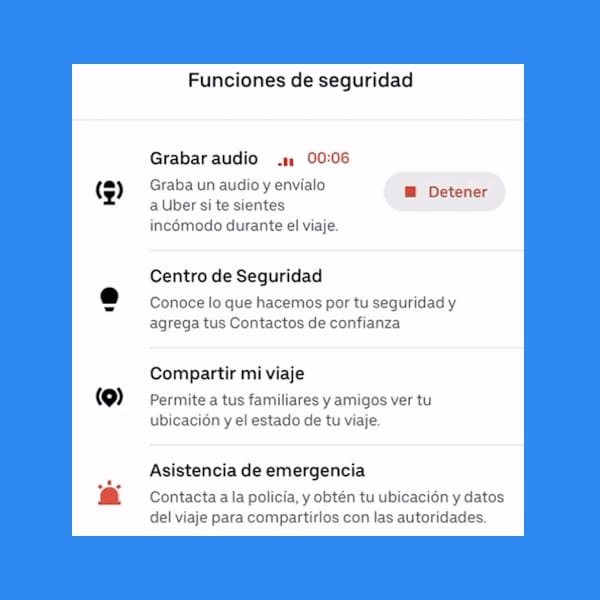 Cómo grabar un audio de tu viaje de Uber