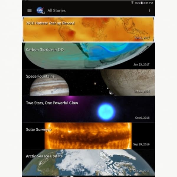 interfaz aplicación NASA Visualization Explorer