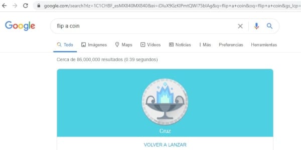 Secretos trucos Google flip a coin