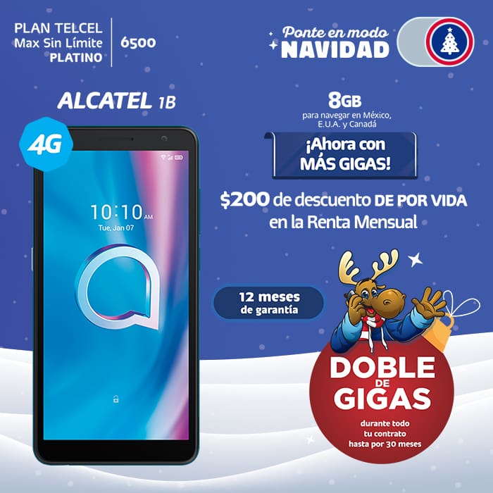 Plan Telcel Max Sin Límite 6500 Platino Alcatel 1B