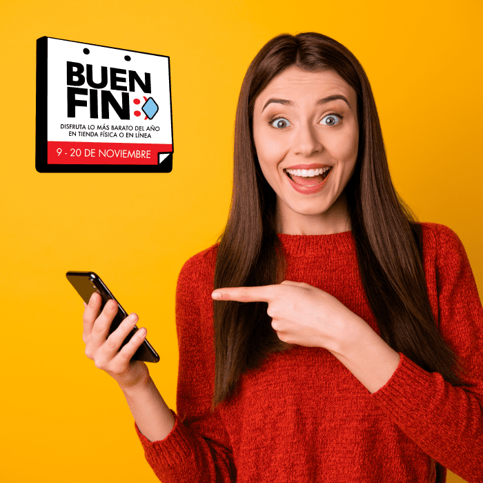 Chica con teléfono promociones Buen Fin bancos