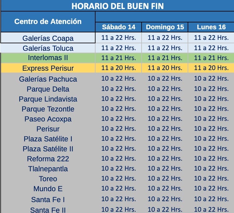 horarios del buen fin de telcel