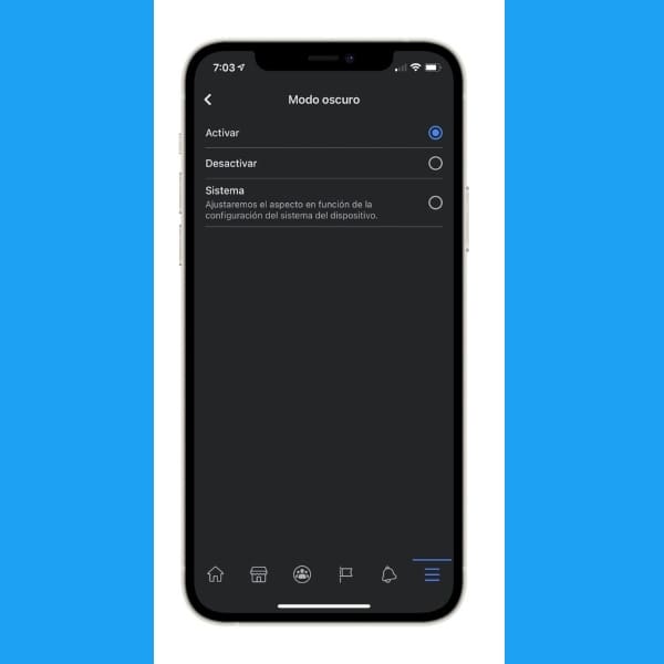 modo oscuro de facebook en iphone