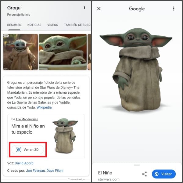 Babby Yoda 3D en Google cómo activarlo 