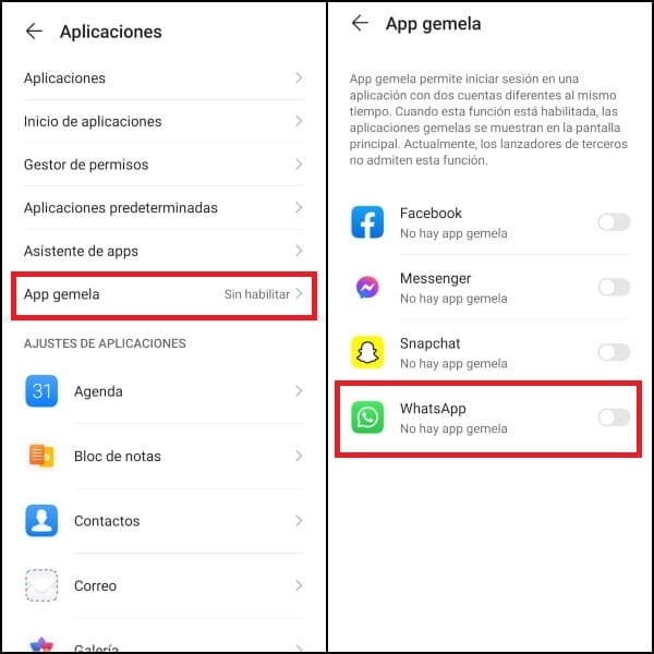 Cómo activar App Gemela en Huawei 
