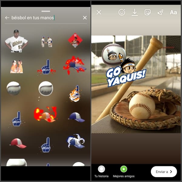 instagram stories stickers béisbol 