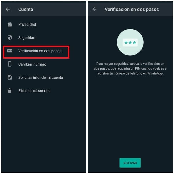 Verificación en 2 pasos de WhatsApp 
