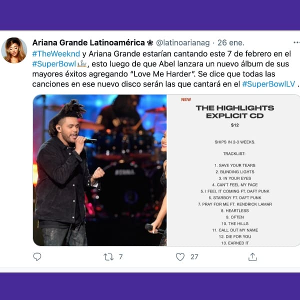 The Weeknd con Ariana Grande en el super bowl super domingo