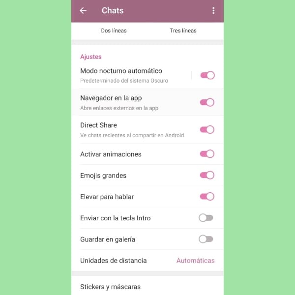 Telegram ajustes app 