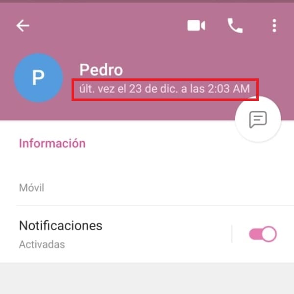 Telegram estado última conexión 
