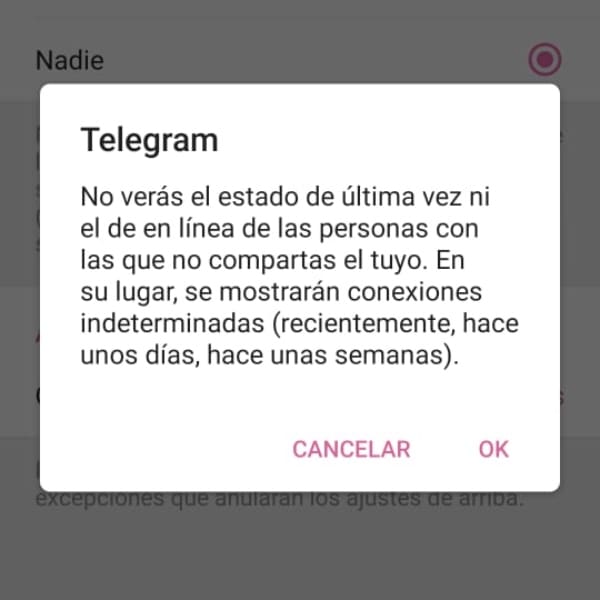 Modo invisible Telegram restricciones 