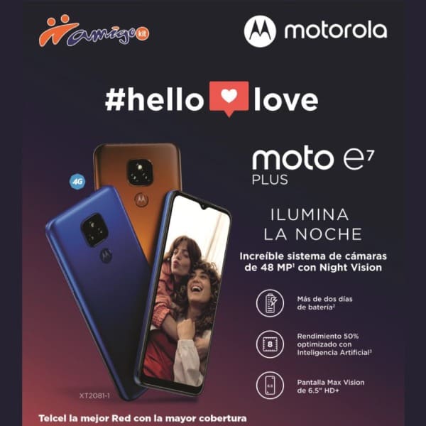 El Moto E7 Plus fue hecho para todos aquellos amantes de la fotografía y puede ser tuyo con Amigo Kit y disfrutar de su increíble sistema de cámaras de 48 MP con Night Vision, así como de su pantalla Max Vision de 6.5HD+. 