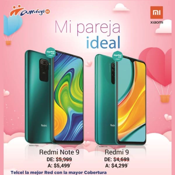 Claro que, si entre tus planes está estrenar en pareja, también existe esta promoción en donde puedes estrenar un Redmi Note 9 de $5,999 a $5,499 y un Redmi 9 de $4,699 a $4,299.