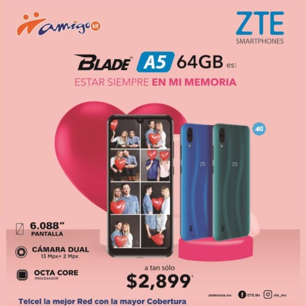Otra gran opción a precio accesible es el Blade A5 64GB a tan sólo $2,899.