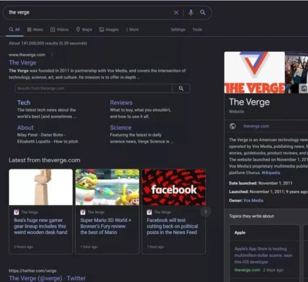 Modo oscuro Google The Verge 