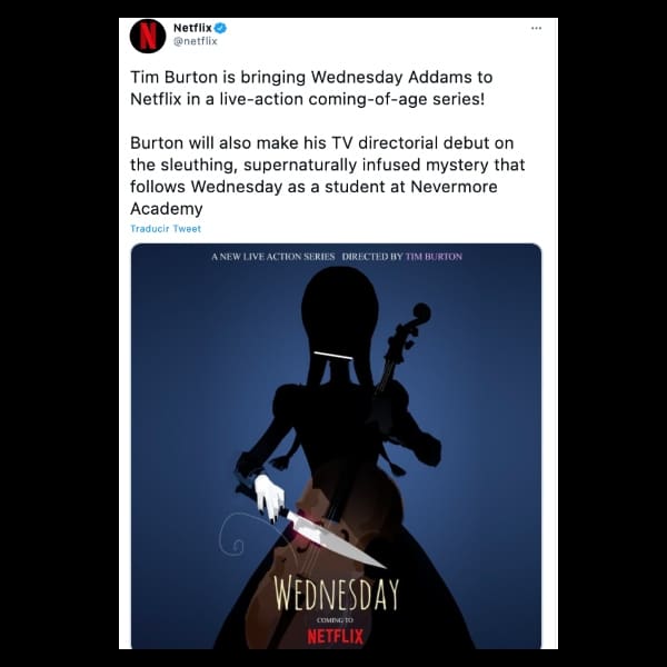 detalles de la serie de Merlina Addams dirigida por Tim Burton