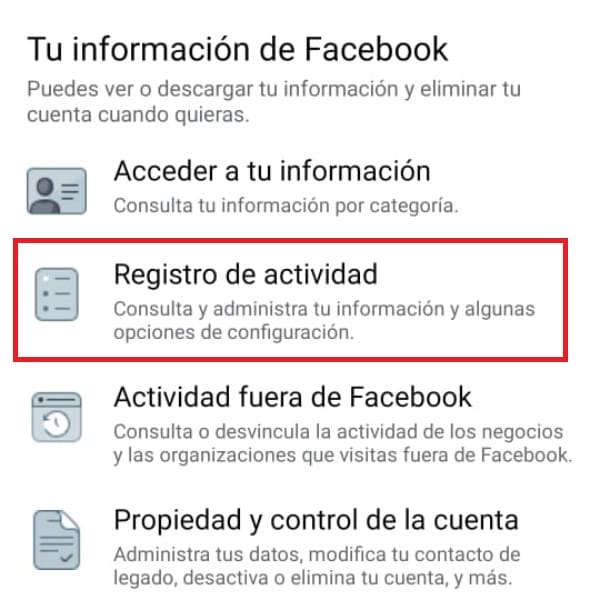 Registro de actividad FB 