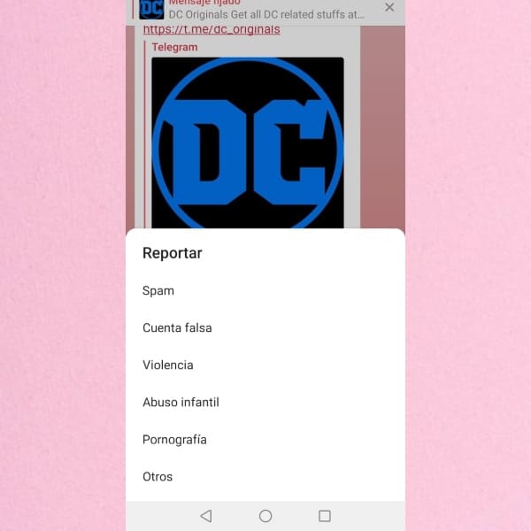 Reportar canales falsos telegram 