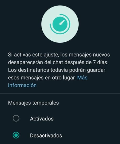WhatsApp mensajes temporales cómo activarlos 