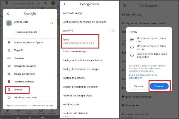 Google Maps modo oscuro 
