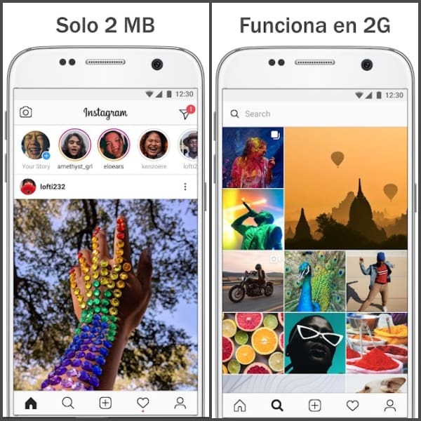 Instagram lite Google Play menos capacidad 