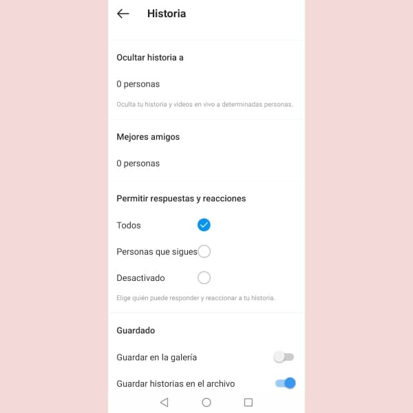 Configuraciones Instagram Stories 